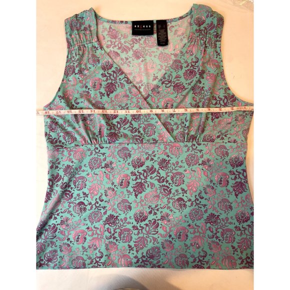 Axcess Women Wrap Blouse Top Leaf Print Sleeveless V Neck Purple Blue Size Large - Picture 4 of 6